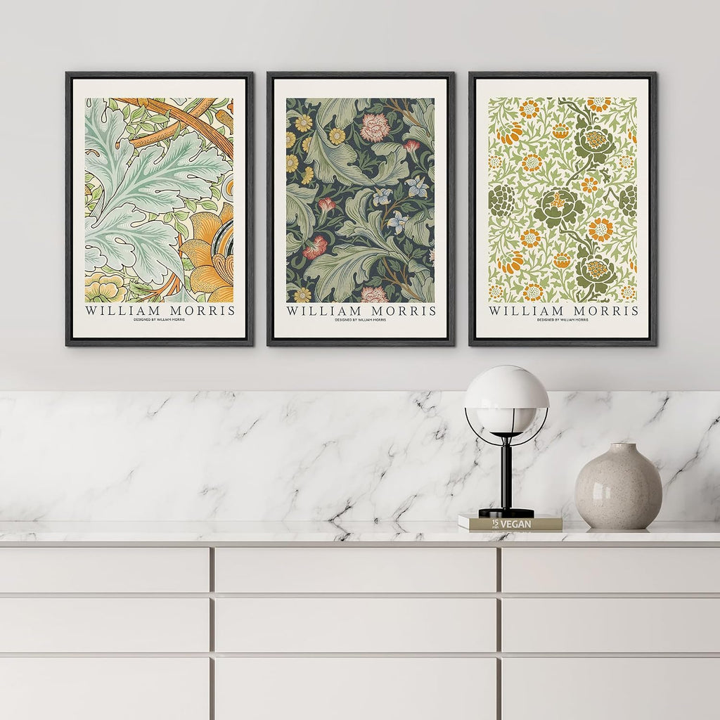 wall26 Framed Canvas Print Wall Art Set William Morris Flower Tapestry Posters Nature Wilderness Illustrations Modern Art Decorative Floral Botanical Minimal Calm for Bedroom - 24'x36'x3 Black