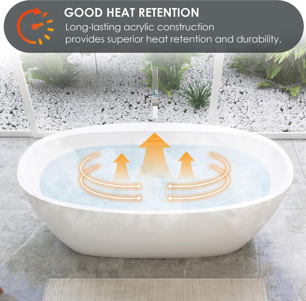 Beyaz 59' x 32' Flatbottom Freestanding Acrylic Soaking Bathtub in Glossy White