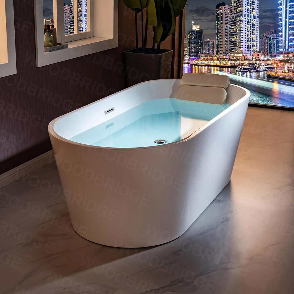 WOODBRIDGE 71' Acrylic Freestanding Bathtub Contemporary Soaking White Tub with Chrome Overflow and Drain,B1701-C