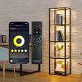 FENLO LED Display Shelf with Lights – Curio Cabinet for Collectibles with Dimmable Lighting, App & Remote Control – 66' Glass Shelf Floor Lamp with Adjustable Color Temps Fantasy Plus Pro