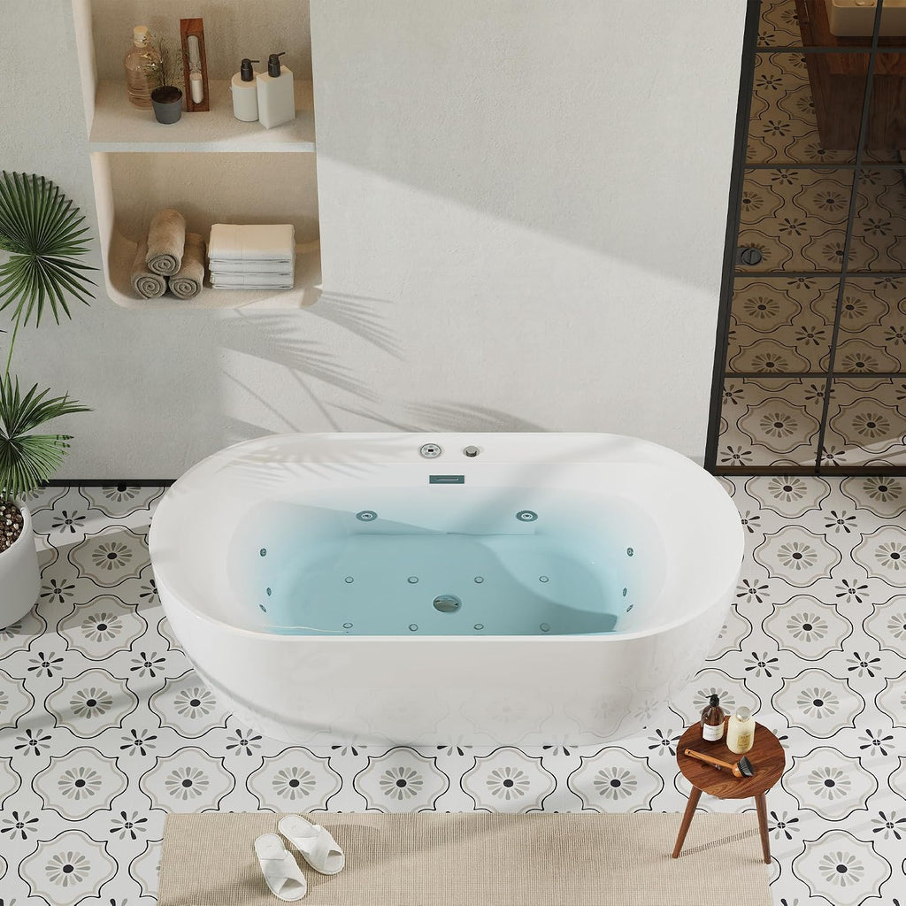 GarveeHome 72 in x 35-3/8 in Air Bath Heated Soaking Combination Tub with Adjustable Speed Air Blower and Display Control Panel, LED Light, White