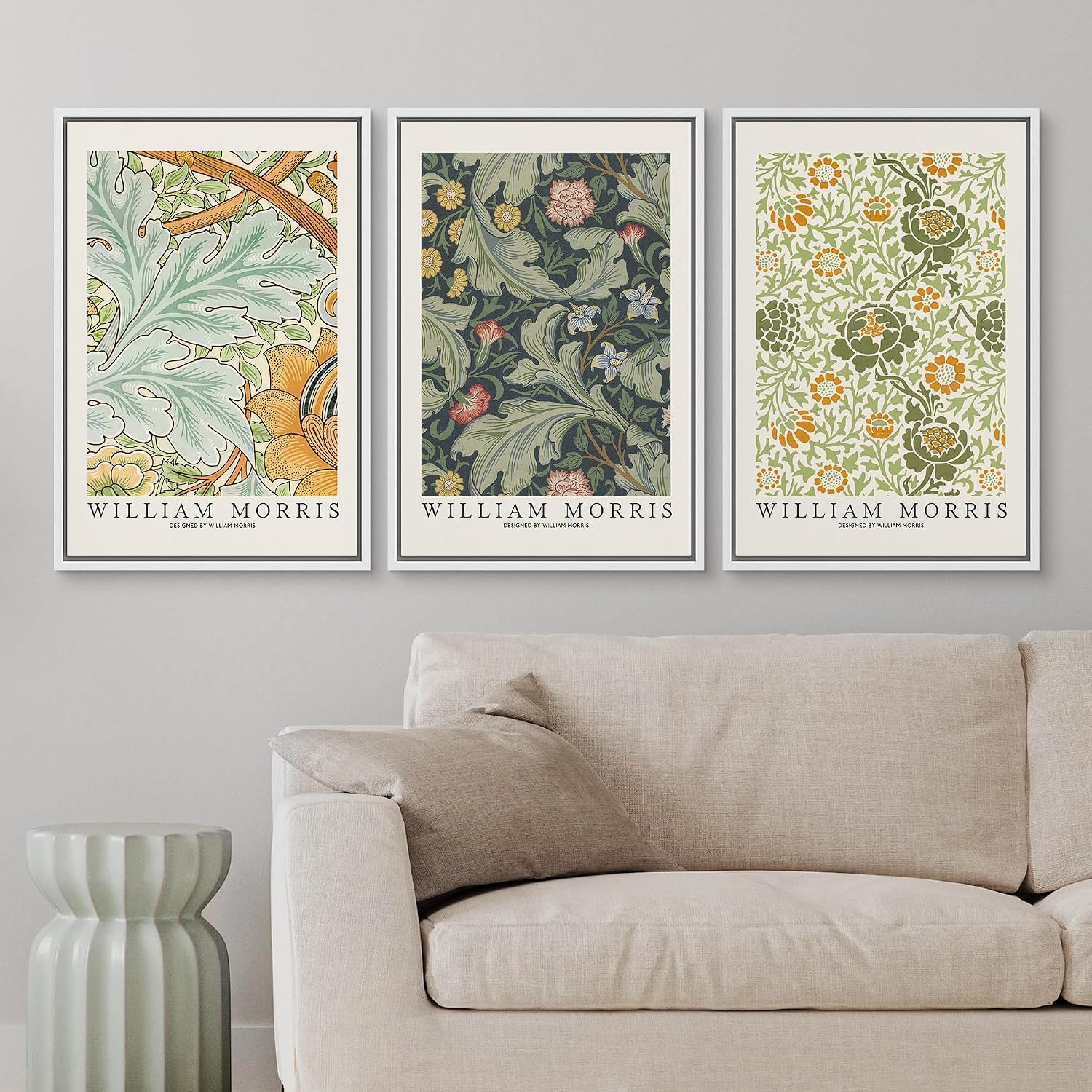 wall26 Framed Canvas Print Wall Art Set William Morris Flower Tapestry Posters Nature Wilderness Illustrations Modern Art Decorative Floral Botanical Minimal Calm for Bedroom - 24'x36'x3 White