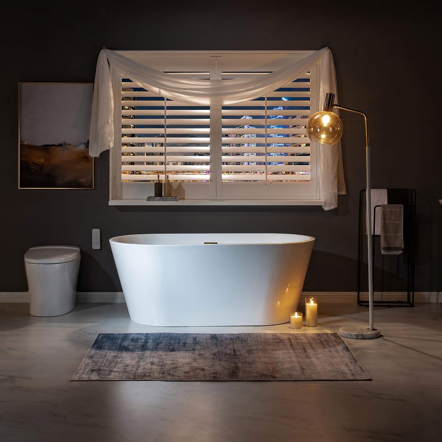 WOODBRIDGE 59' Freestanding White Acrylic Soaking Bathtub with Brushed Gold Drain and Overflow,BTA1514 -BG-Drain &O