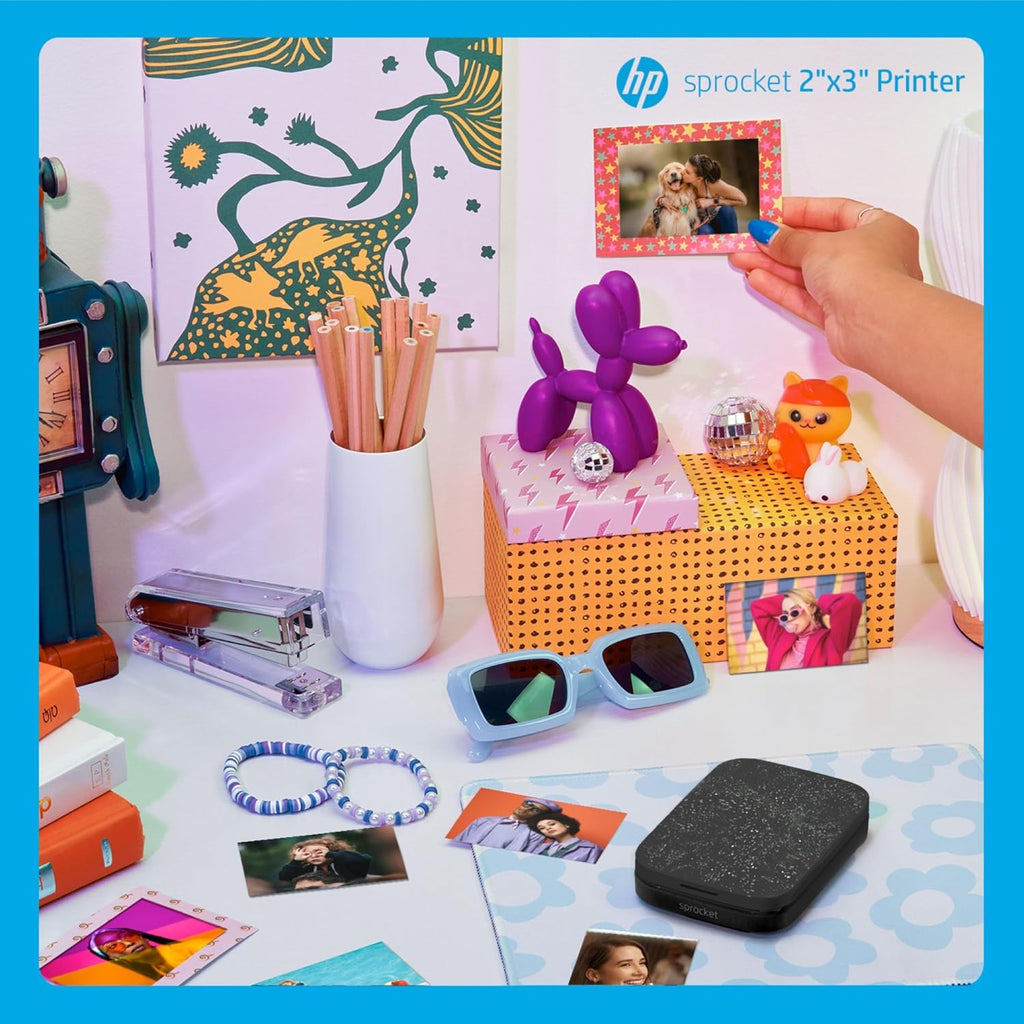 HP Sprocket 2x3 Instant Smartphone Photo Printer 75 Sheets Bundle - Bluetooth Portable Color Wireless Mobile Printer (Black) Zink Sticky-Back Photos