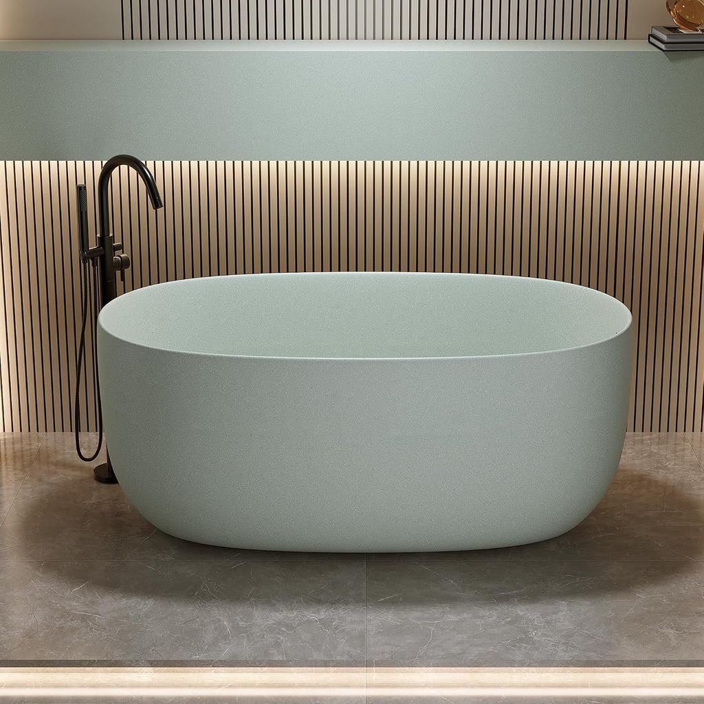 47'' Freestanding Bathtub Resin Stone Soaking Bathtub Solid Tubs with Overflow and Pop up Drain