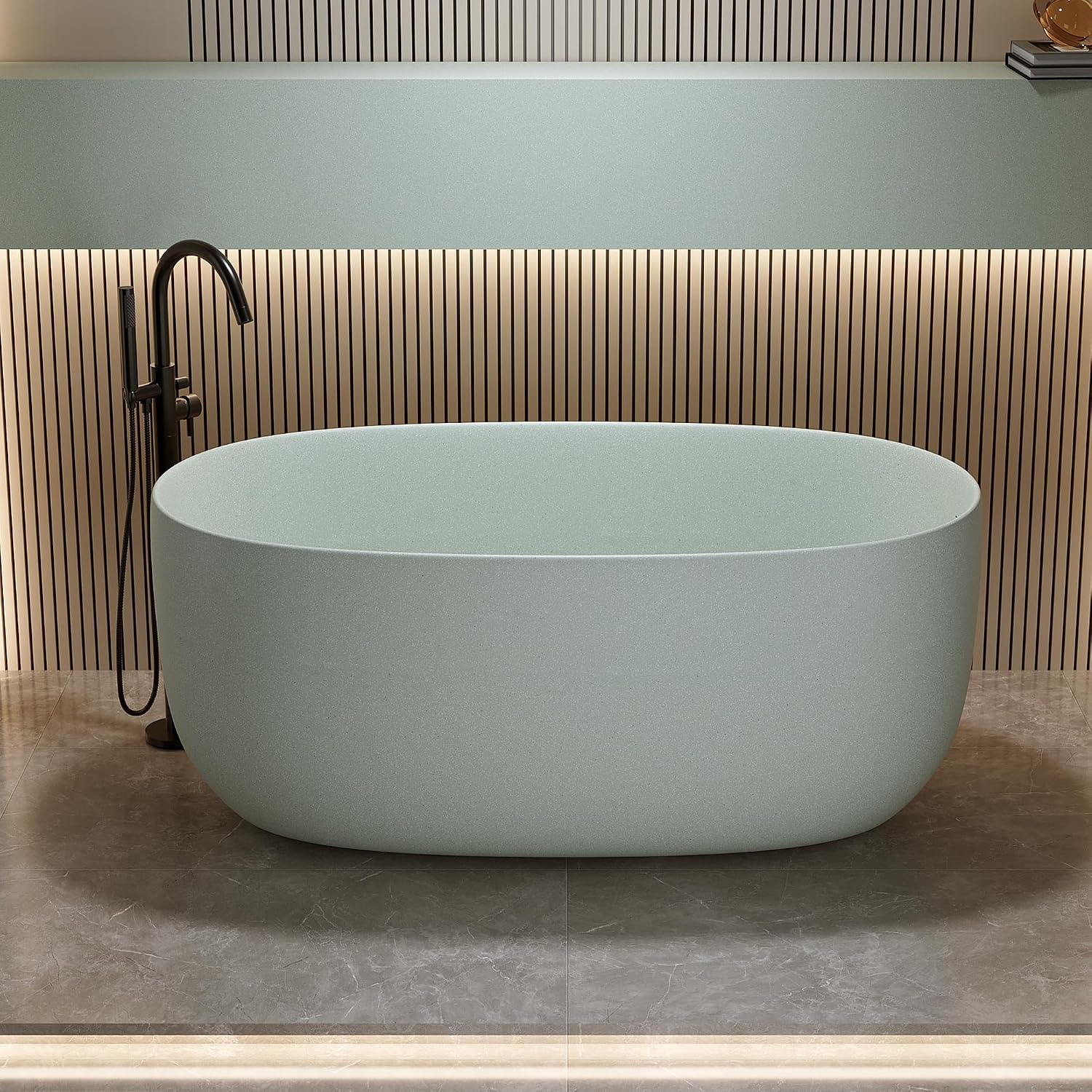 47'' Freestanding Bathtub Resin Stone Soaking Bathtub Solid Tubs with Overflow and Pop up Drain