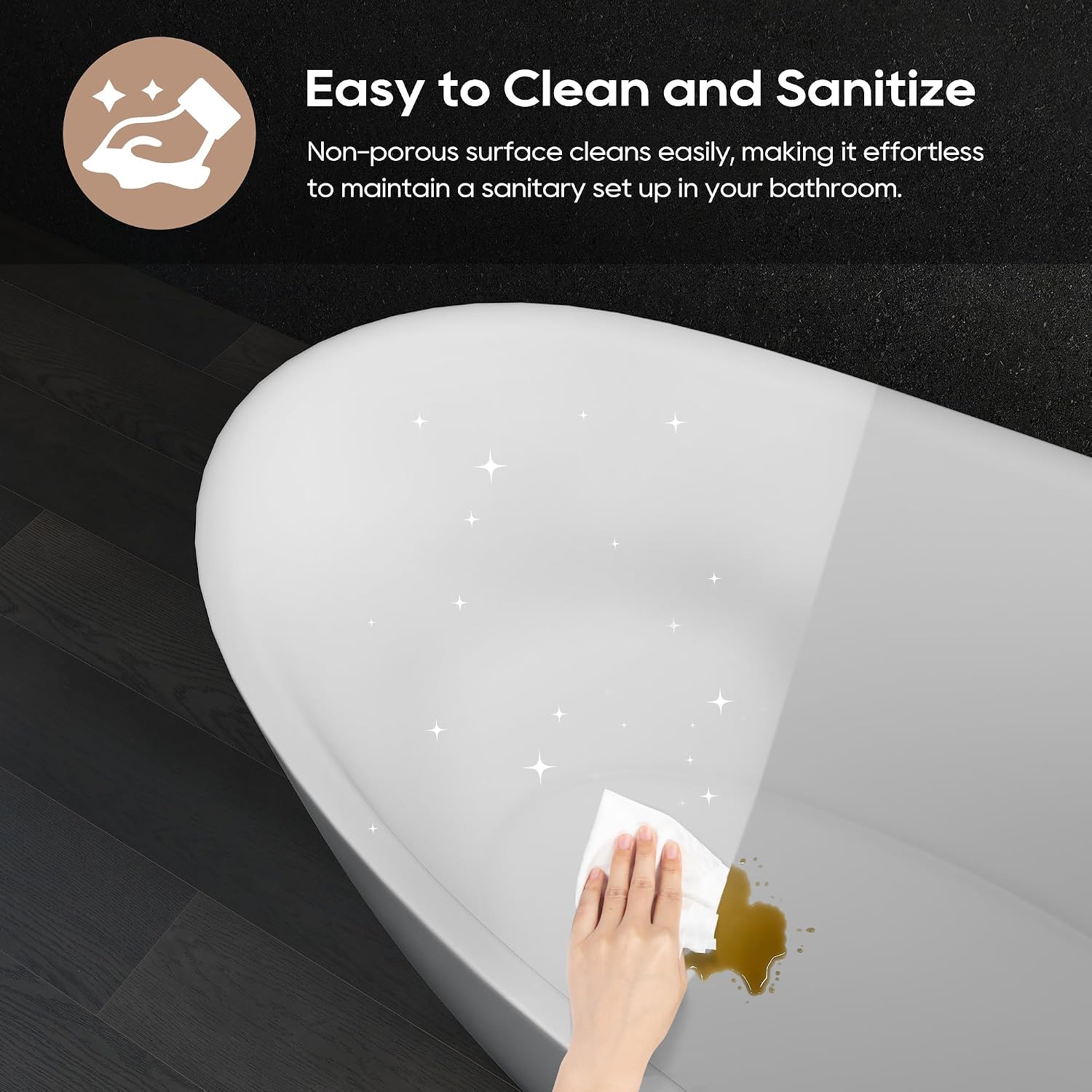 SJ STAR&JANE 65' Solid Surface Freestanding Bathtub Stone Resin Tub Oval Double Slippers Stand Alone Soaking Tub with Pop-up Drain and Overflow, Matte White