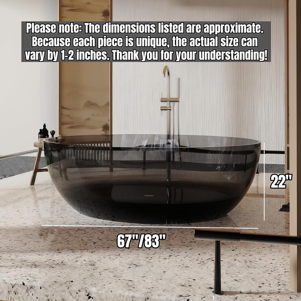 67' Edeyeu Round Freestanding Bathtub - Luxury Natural Resin Soaking Tub, Heat-Retaining Solid Surface Bathtub, Modern Free Standing Style For High-End Spa Bathrooms Blue