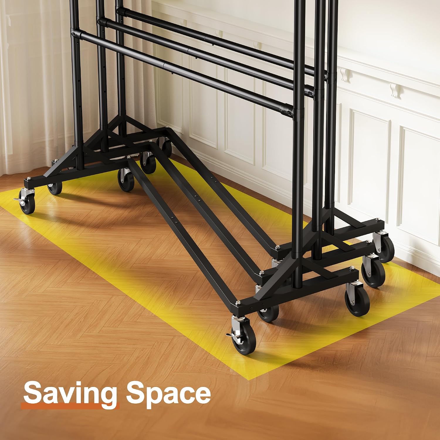HOKEEPER Z Rack for Clothing Heavy Duty Clothes Rack Hold 550 LBS Commercial Garment Rack with Wheels Rolling Portable Z Base for Bedroom, Living Room, Laundry, Black, 22.8' D x 62.6' W x 87.8' H