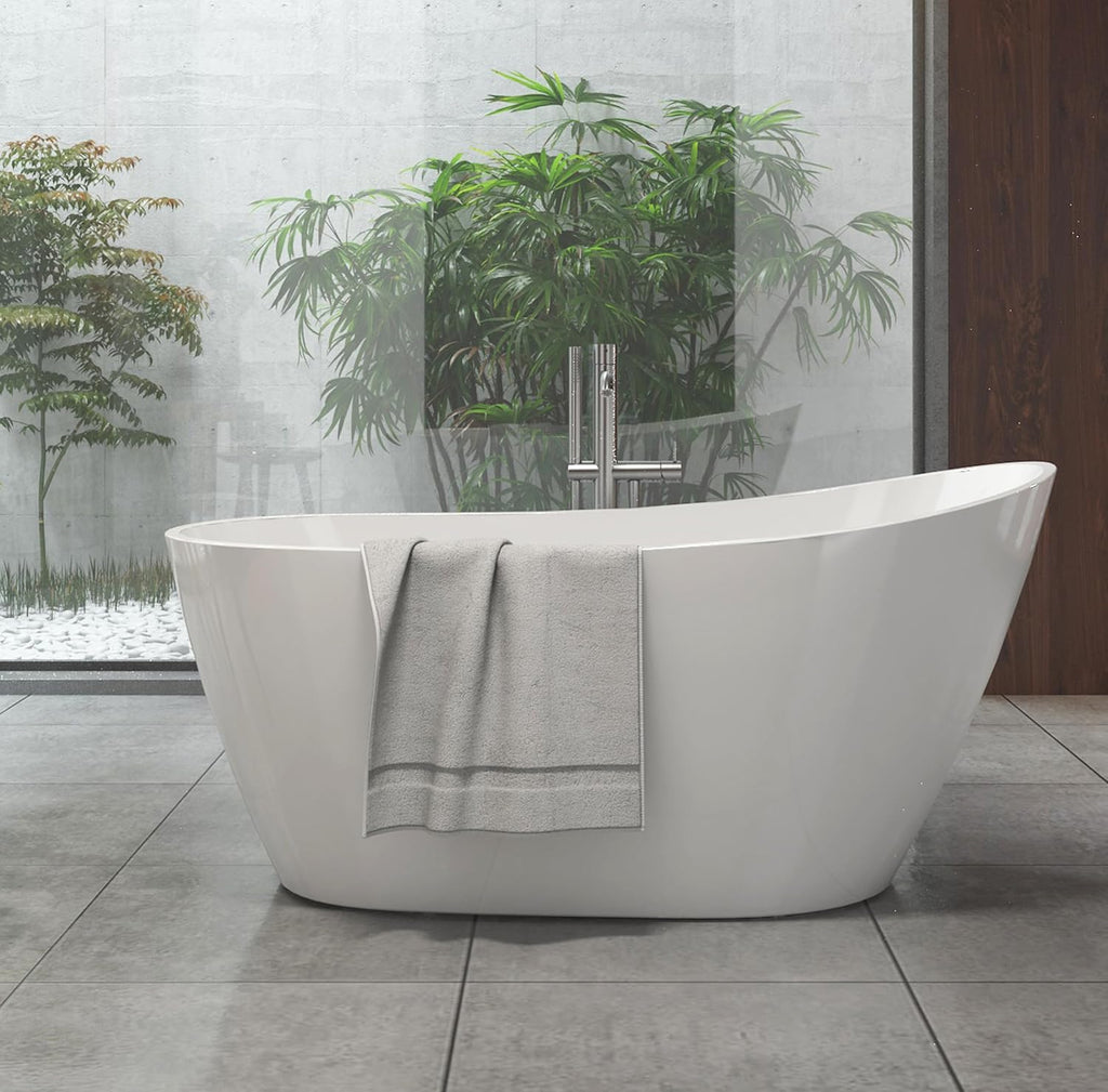 Acrylic Freestanding Contemporary Soaking Tub A29-59 Series 59' Bathtub White Modern Stand Alone Tub with Overflow and Pop-up Drain