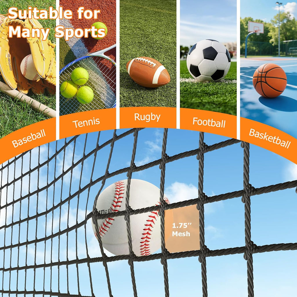 Batting Cage Net, UV-Stabilized HDPE, Black, 1-3/4' Square Mesh, Square-Hung, 1/4' Border Rope, Side Door – Baseball & Softball Netting – Sizes: 8x8x20ft,10x10x35ft,12x12x55ft, 12x14x70ft
