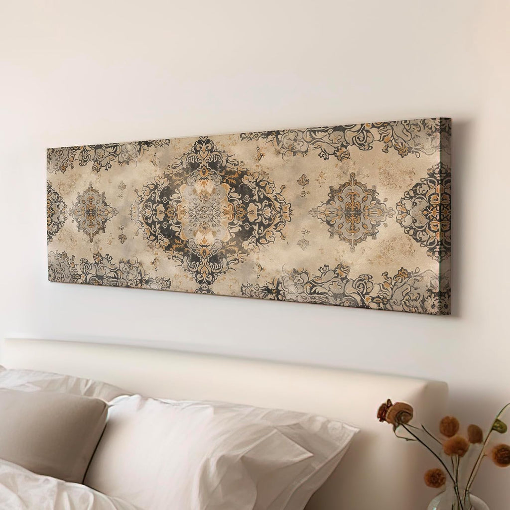 My Sweet Hideout Beige Tapestry Panoramic Wall Art for Above Bed, Panorama Moroccan Canvas Print, Boho Textile Decor Canvas Art 15x45