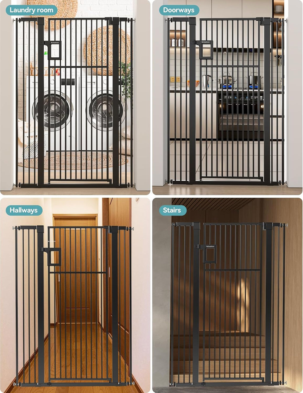 No Pawblems Upgraded 55' Extra Tall Pet Gate for Cat, 29-43' Auto Close Cat Gate for Doorways/Stairs/Hallways, NO Drilling Pressure Mounted Tall Dog Gate Indoor, 1.37' Pet-Safe Gap, Black