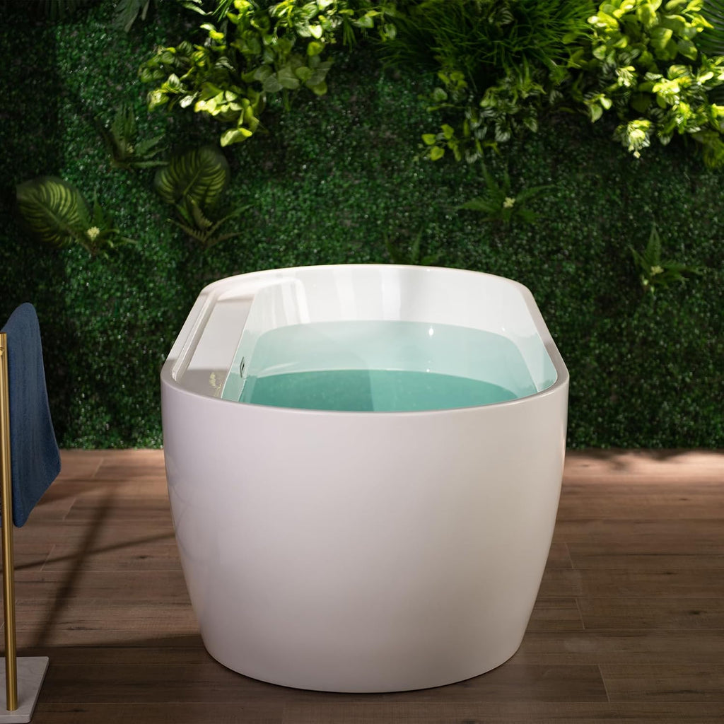 WOODBRIDGE 67' Acrylic Freestanding Bathtub Contemporary Soaking White Tub with Brushed Nickel Overflow and Drain,B0063-B/N