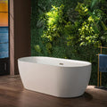 WOODBRIDGE 67' Acrylic Freestanding Bathtub Contemporary Soaking White Tub with Brushed Nickel Overflow and Drain,B0063-B/N