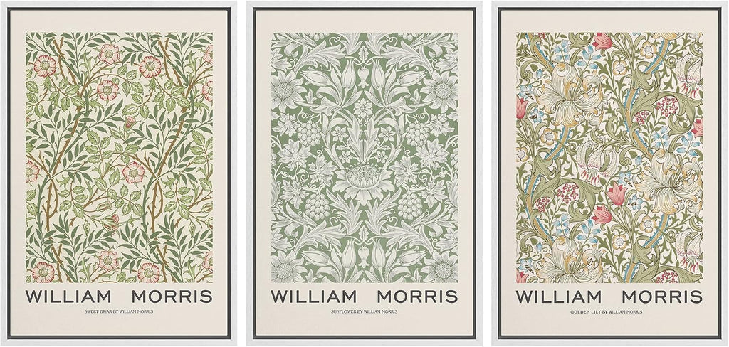wall26 Framed Canvas Print Wall Art Set William Morris Flower Pattern Tapestries Nature Floral Illustrations Fine Art Decorative Botanical Rustic for Living Room, Bedroom, Office - 16'x24'x3 White