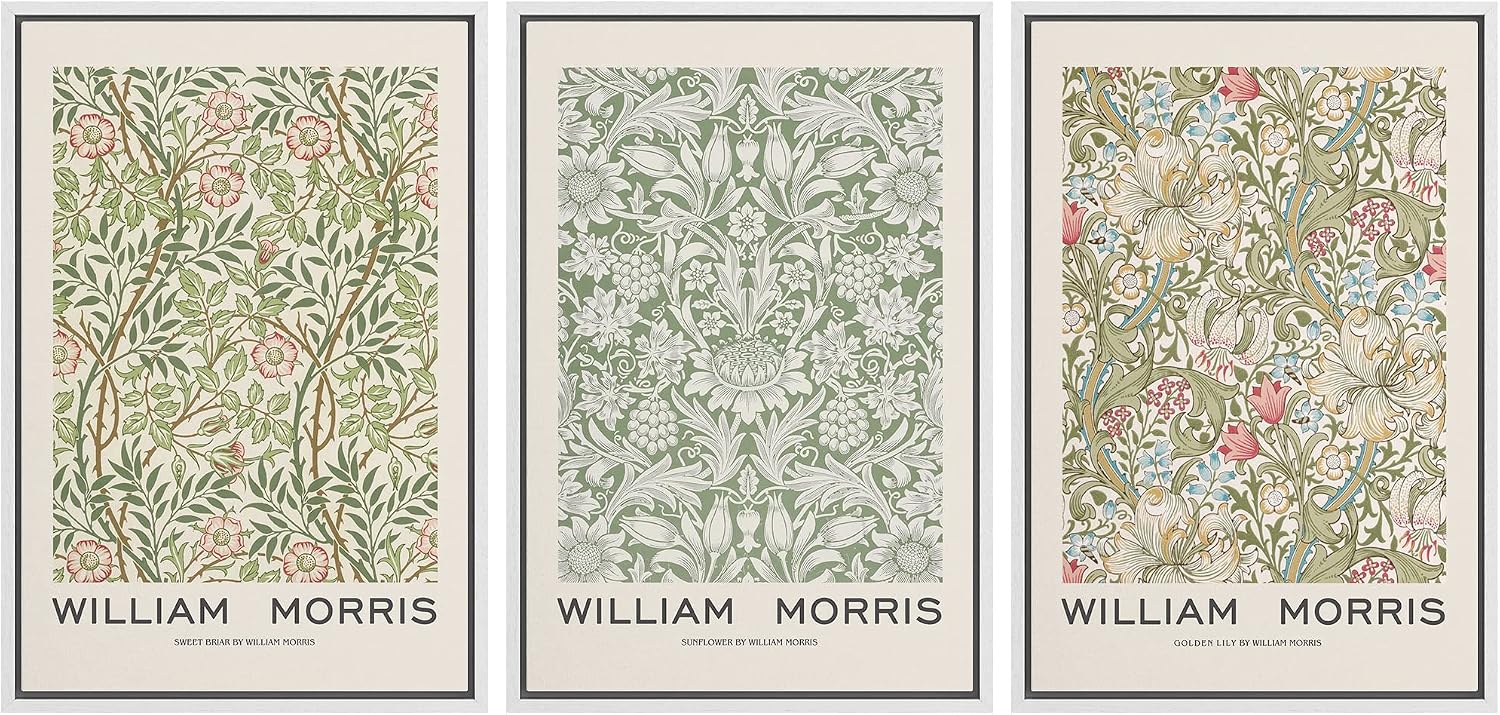 wall26 Framed Canvas Print Wall Art Set William Morris Flower Pattern Tapestries Nature Floral Illustrations Fine Art Decorative Botanical Rustic for Living Room, Bedroom, Office - 24'x36'x3 White