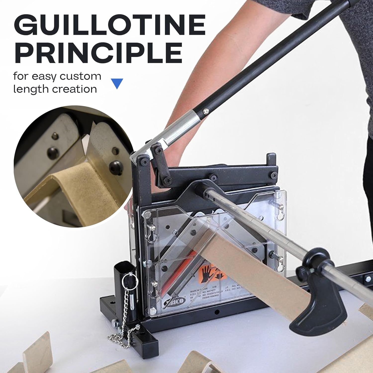 IDL Packaging AC-110 Portable Cutter for Cardboard Edge Protectors up to 4' x 4' x 0.4' Size - Heavy-Duty Tool for V-Board Cardboard Corners of Various Length - Stationary or Fully Portable Use