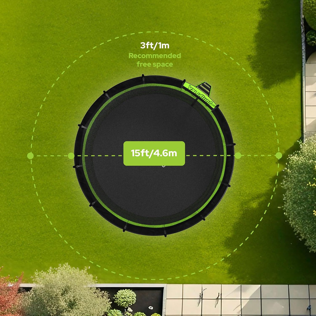 JumpFlex Hero Round Outdoor Backyard Trampoline with Net Safety Enclosure and Ladder - Heavy-Duty Jumping Trampoline Play Equipment for Family