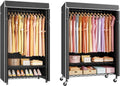 ULIFHOME P6C Plus & H5C Clothes Rack with Cover, Covered Clothing Rack Heavy Duty, Portable Closet for Hanging Clothes, Black Closet Rack with Black Cover, P6C Plus with Wheels, H5c without Wheels