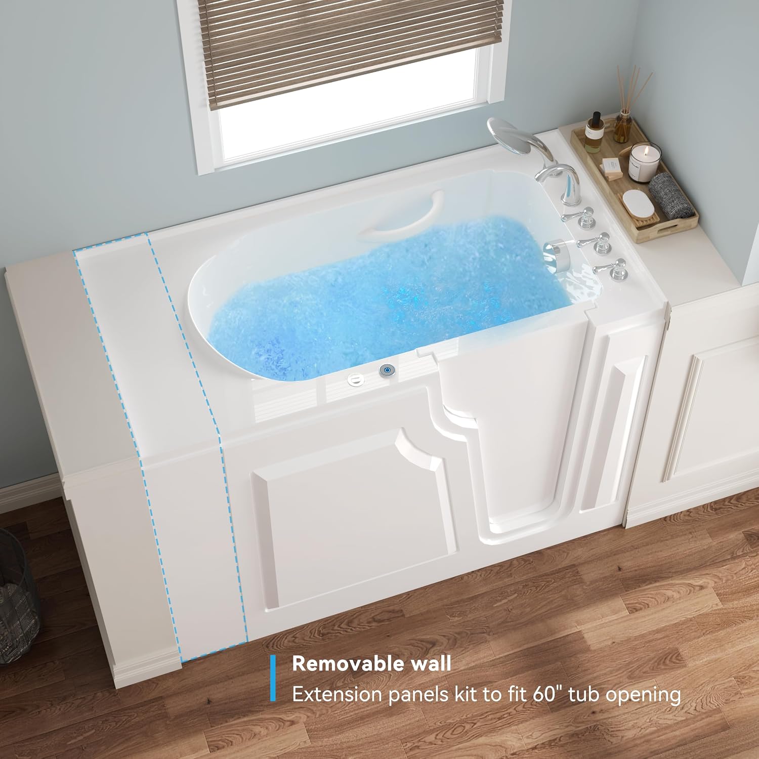 FerdY 52' x 30' Walk-in Whirlpool Bathtub with Right-Side Door Opening, 14 Air & Water Jets, Quick Fill and Drain System, Shower Combo with Rectangular Soaking Bathtub in White, Floridian
