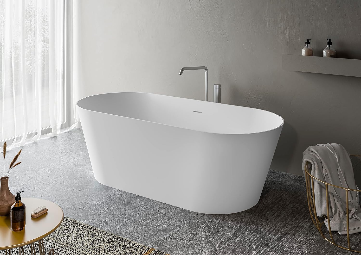 Ruvati 67-inch White epiStone Solid Surface Oval Freestanding Bath Tub Omnia Matte - RVB6750WH