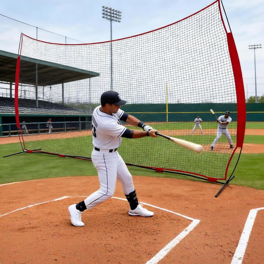 16x10FT Sports Barrier Net, Barricade Backstop Net with Upgrade Steel Frame, Protective Net for Baseball, Lacrosse, Soccer, Basketball & More