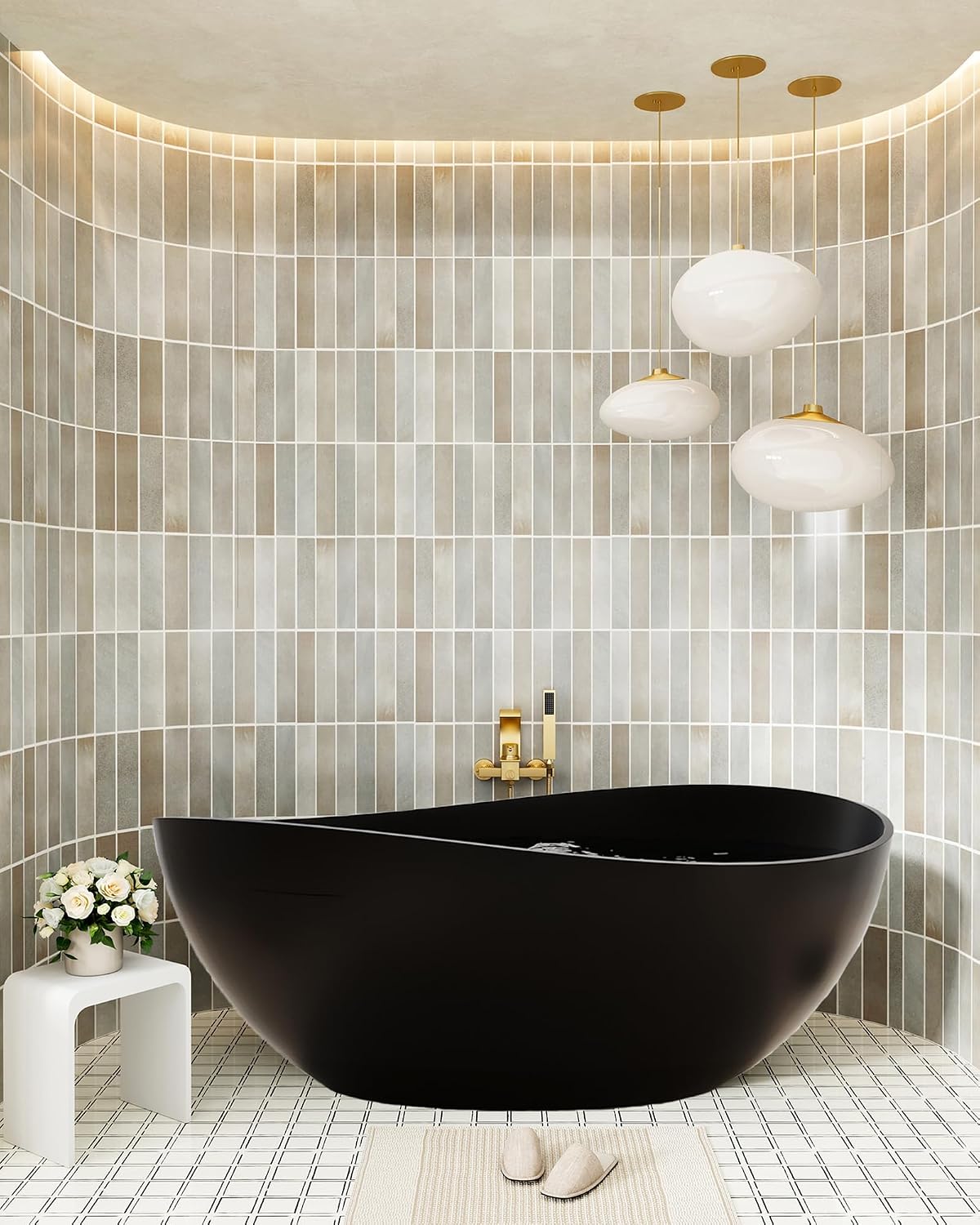 CASAINC 63' Free Standing Tub, Matte Black Stone Resin Freestanding Bathtub Solid Surface Soaking Tub with Drain, Drain Hose & Sanding Paper