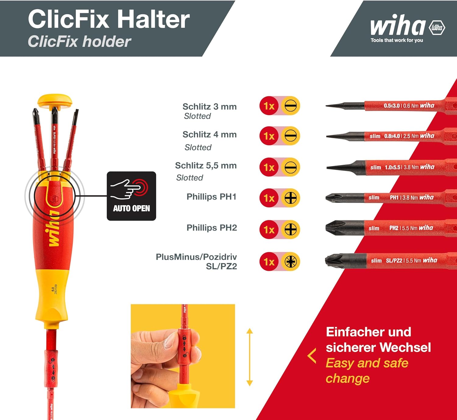 Wiha VDE 6 Bits Magazine Lift Up Screwdriver