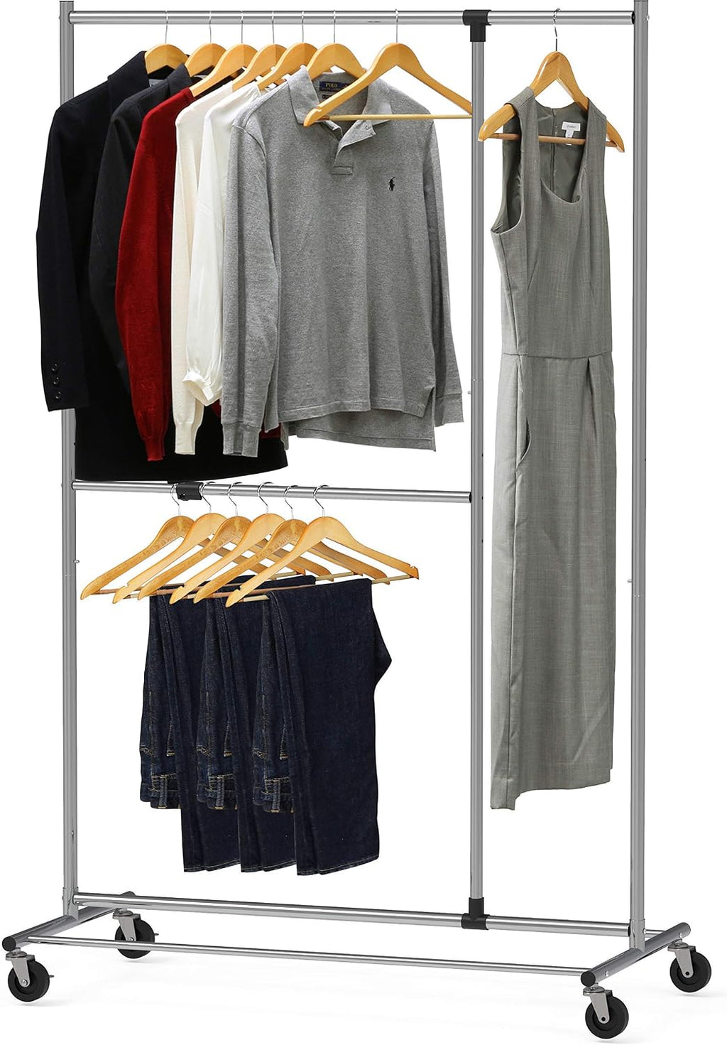 Simple Houseware Heavy Duty Clothing Garment Rack + Dual Bar Adjustable Garment Rack