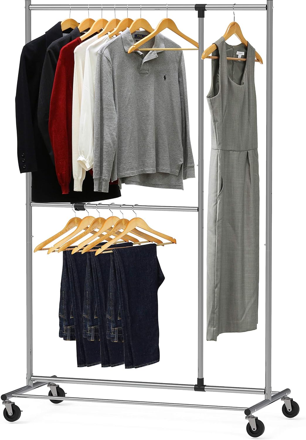 Simple Houseware Heavy Duty Clothing Garment Rack + Dual Bar Adjustable Garment Rack