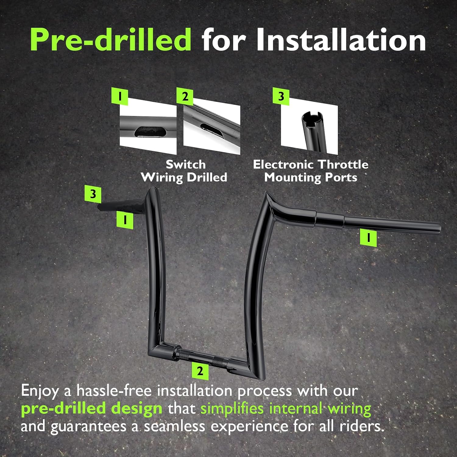 Mofun 14' Rise Pre-wired Handlebars Horn Style Ape Hangers 1.5' Fat 1' Clamp Compatible with Harley Softail 2011-2024 Sportster 2011-2022 Dyna 2012-2017 Touring Road King 2015-Later, Gloss Black