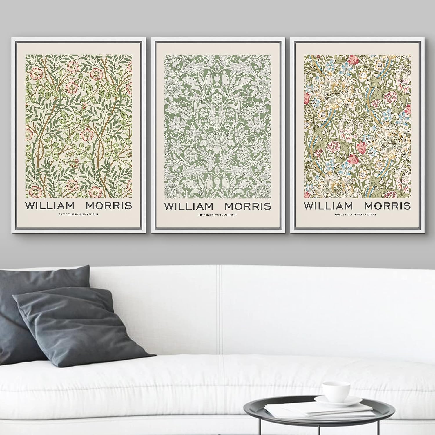 wall26 Framed Canvas Print Wall Art Set William Morris Flower Pattern Tapestries Nature Floral Illustrations Fine Art Decorative Botanical Rustic for Living Room, Bedroom, Office - 16'x24'x3 White
