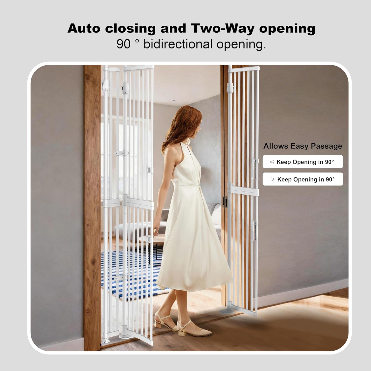 YGP 74.8-90.5' Extra Tall Cat Gate,30.3–38.2' Wide Pressure Mounted Cat Gate for Doorway, 1.3' Narrow Bar Cat Dog Proof Pet Gate,Auto Close No Drilling for Indoor Stairs Window Wall.White