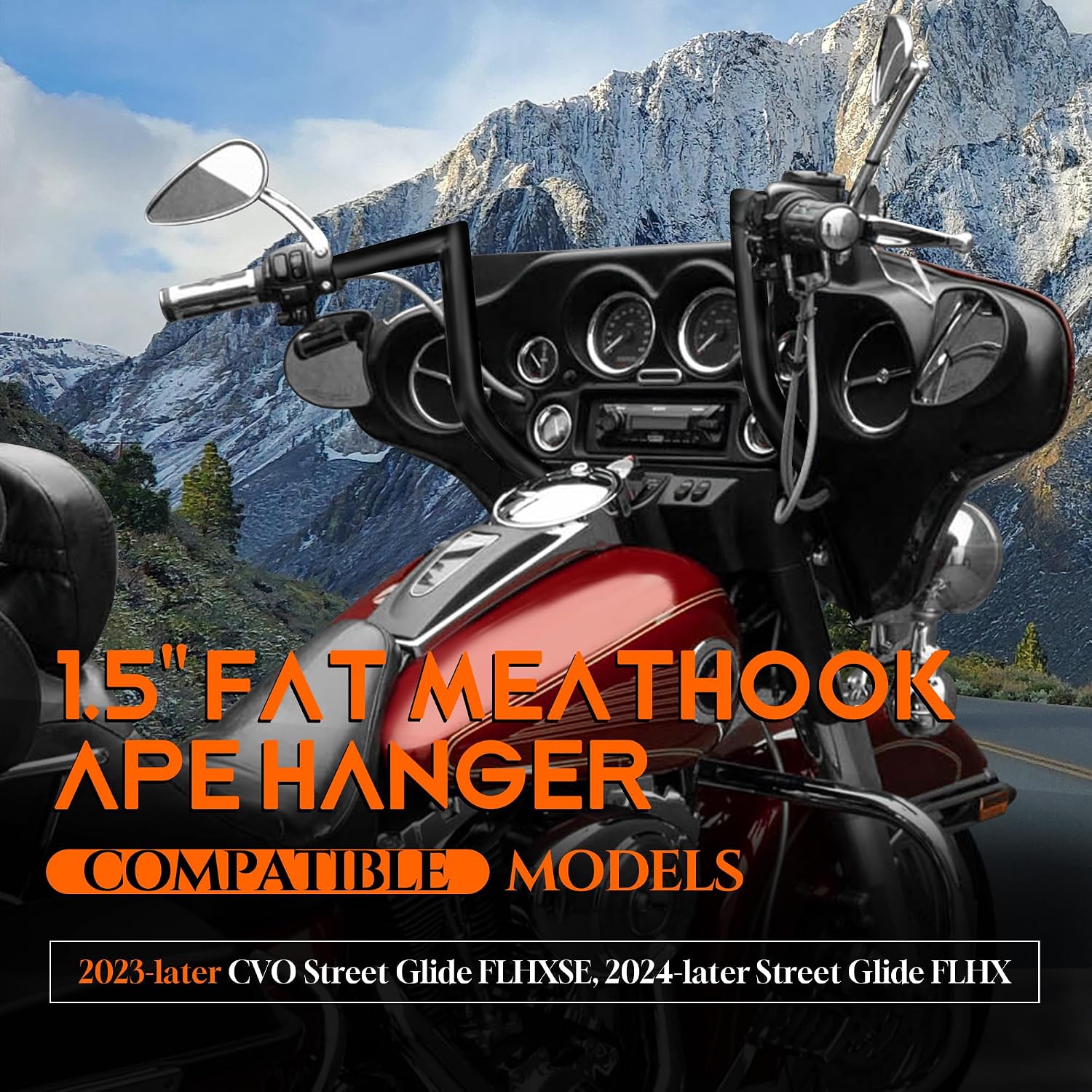 1 1/2 Inch Street Glide Handlebar 14' Rise Right-angle Bar 1.5' Fat 1' Clamp Ape Hangers for Harley 2023-later CVO Street Glide FLHXSE & 2024 2025 2026 FLHX Models, Black