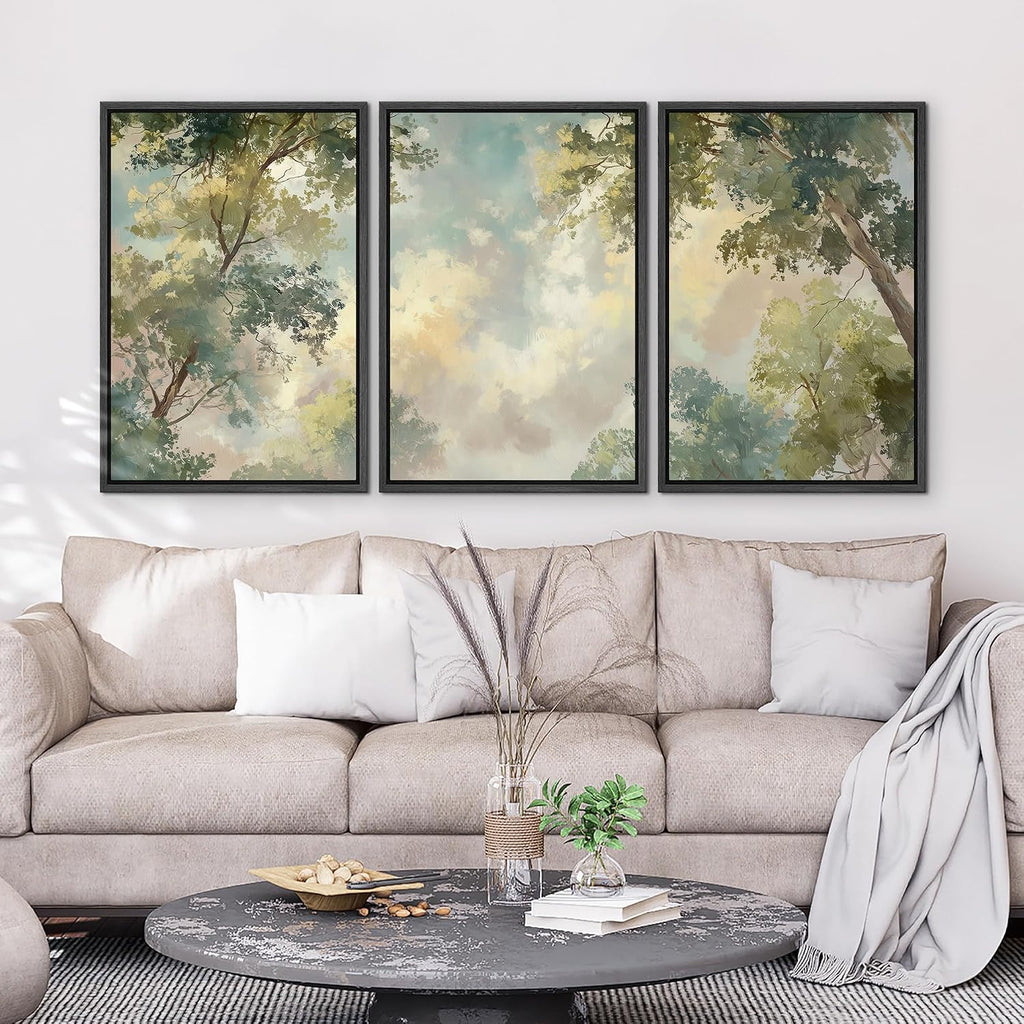 wall26 Framed Print Wall Art Set Soft Pastel Sky and Tree Canopy Abstract Nature Decorative Minimal Relax/Zen for Living Room, Bedroom, Office - 16'x24'x3 BLACK