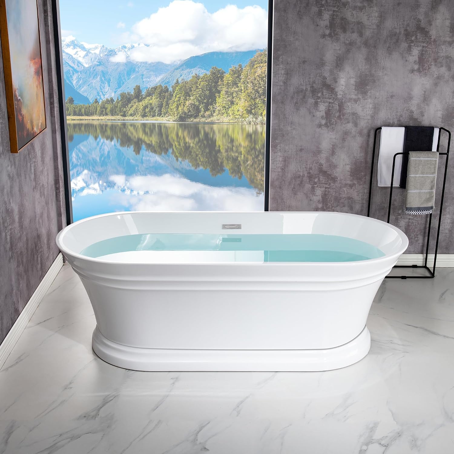 WOODBRIDGE 67'Freestanding White Acylic Soaking Bathtub with Chrome Drain and Overflow,BTA1537-C
