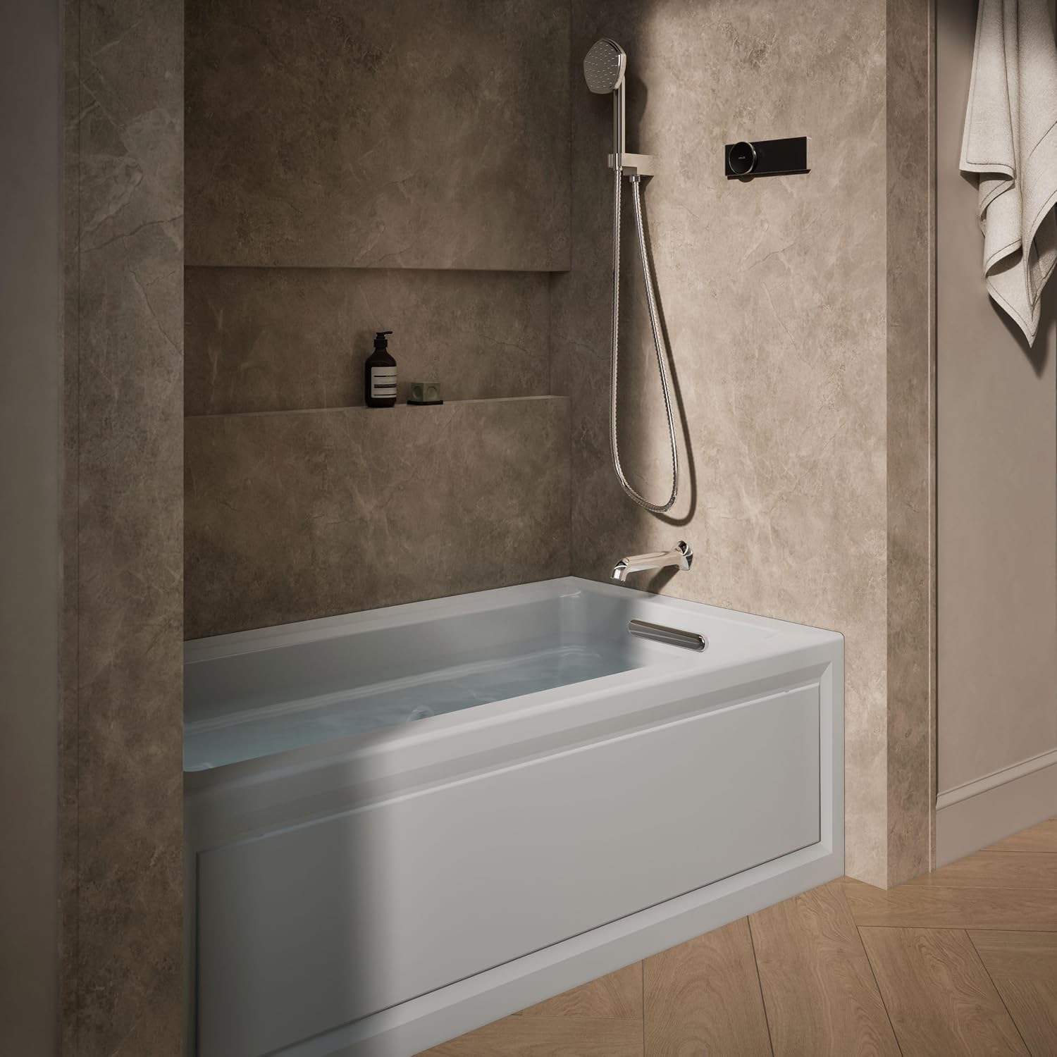 Kohler K-1122-RA-95 Archer 5Ft Whirlpool with Comfort Depth Design, Integral Apron and Right-Hand Drain, Less Heat, Ice Grey
