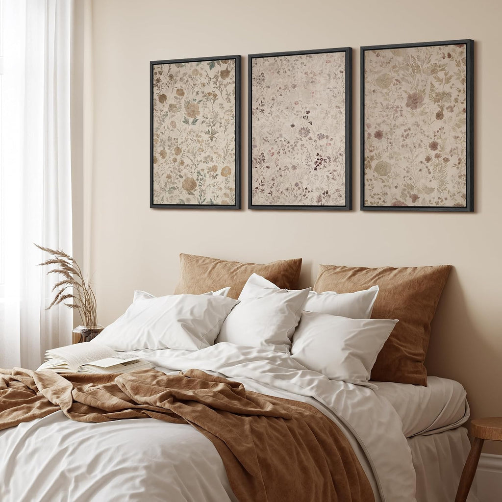wall26 Framed Canvas Print Wall Art Set Vintage Botanical Wildflower Photography Modern Art Decorative for Living Room, Bedroom, Office - 24'x36'x3 Black