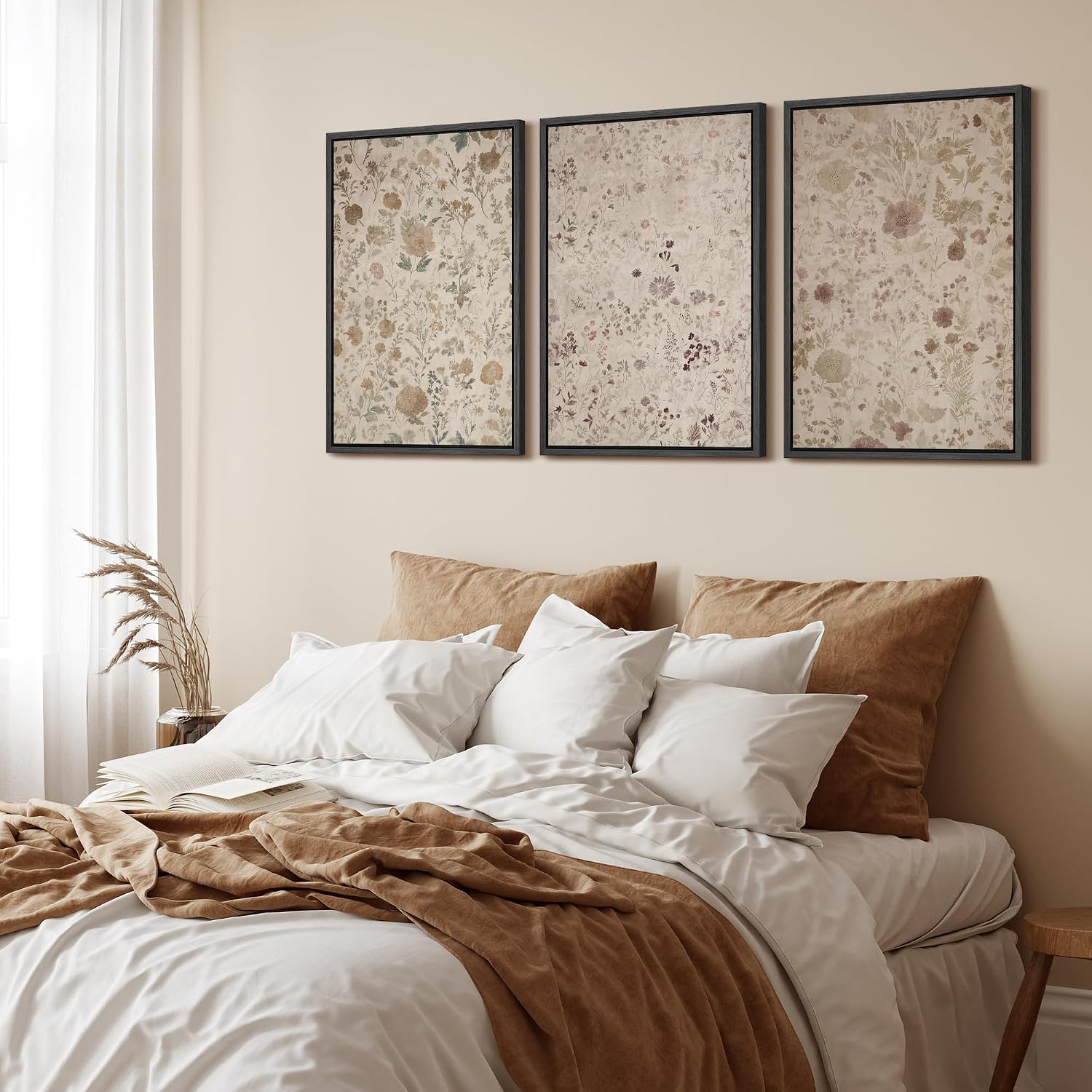 wall26 Framed Canvas Print Wall Art Set Vintage Botanical Wildflower Photography Modern Art Decorative for Living Room, Bedroom, Office - 24'x36'x3 Black