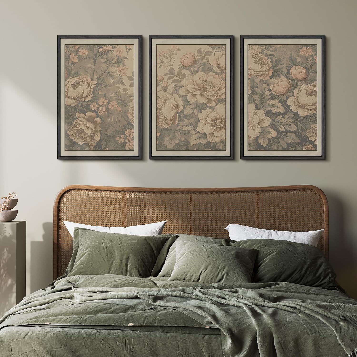 wall26 Framed Canvas Print Wall Art Set Antique Style Floral Beige and Blush Peony with Vintage Botanical Photography Modern Art Decorative for Living Room, Bedroom, Office - 24'x36'x3 Black
