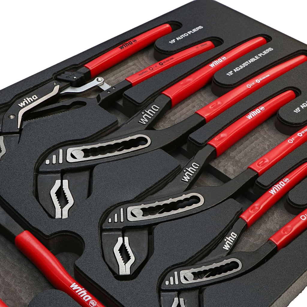 Wiha 34691 5 Piece Classic Grip V-Jaw Tongue and Groove Pliers Tray Set