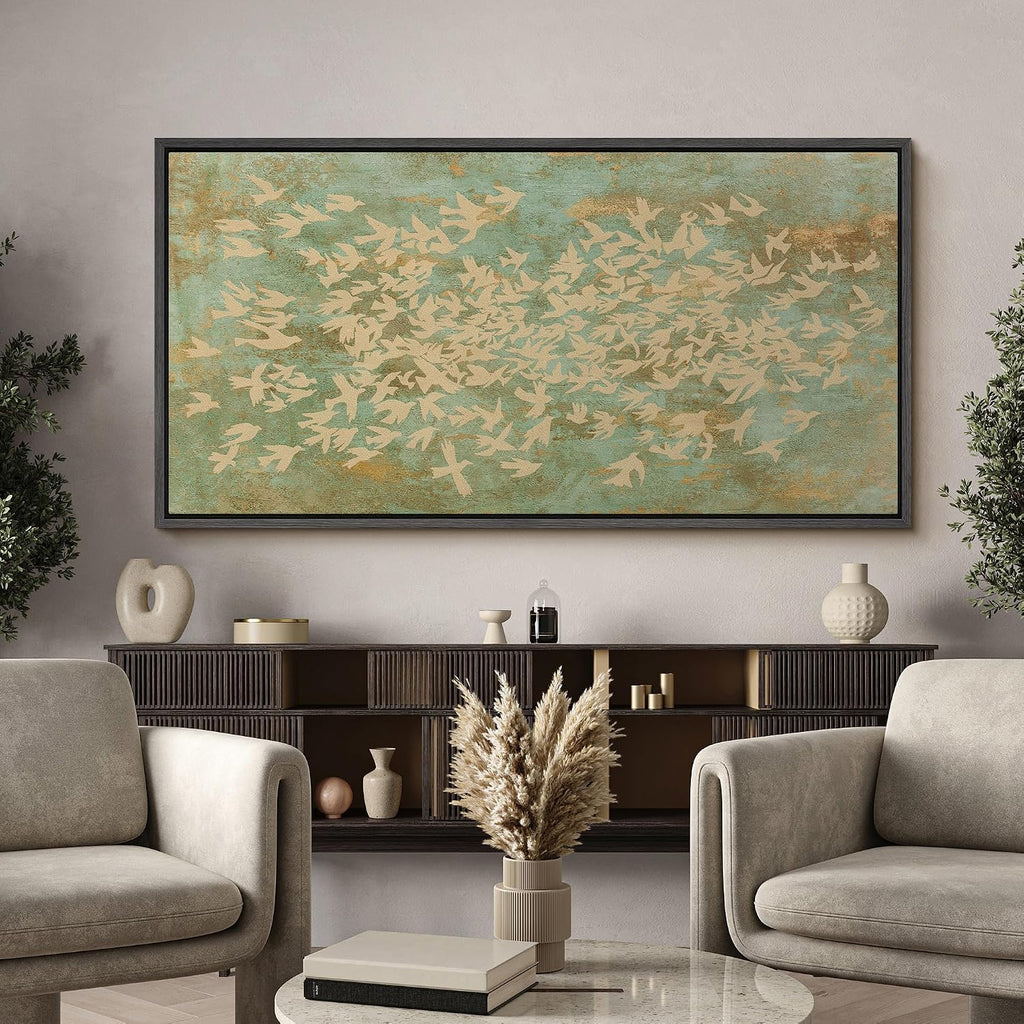 MUDECOR Extra Large Framed Canvas Print Wall Art Vintage Botanical Floral Tapestry Ornamental Garden Antique Retro Ready to Hang Painting for Living Room Bedroom Multi-Sizes - 60'x30'