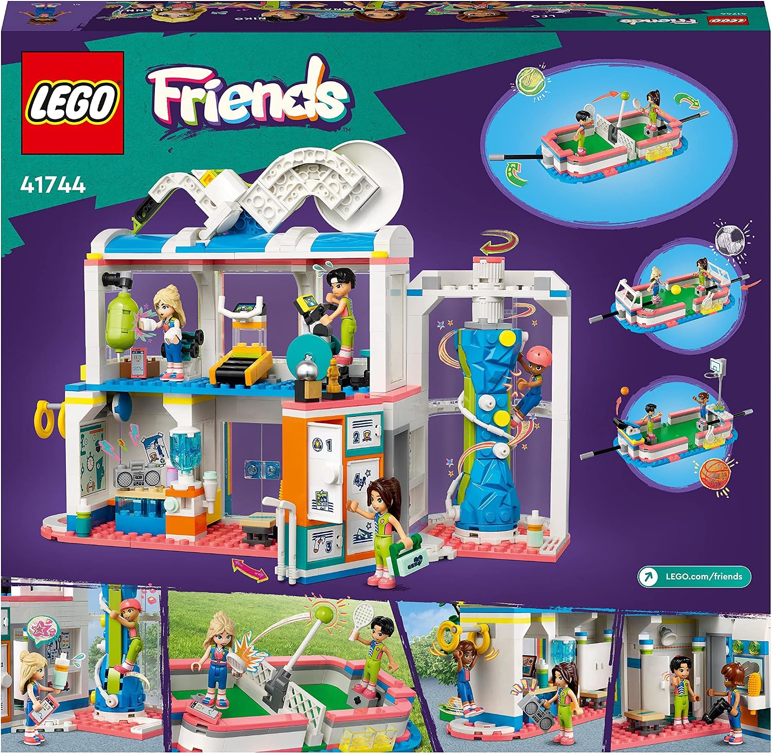 LEGO Friends Sports Center with Football, Basketball, Tennis and Climbing Wall, 4 Mini Dolls, Gifts and Toys by Heartlake City 41744