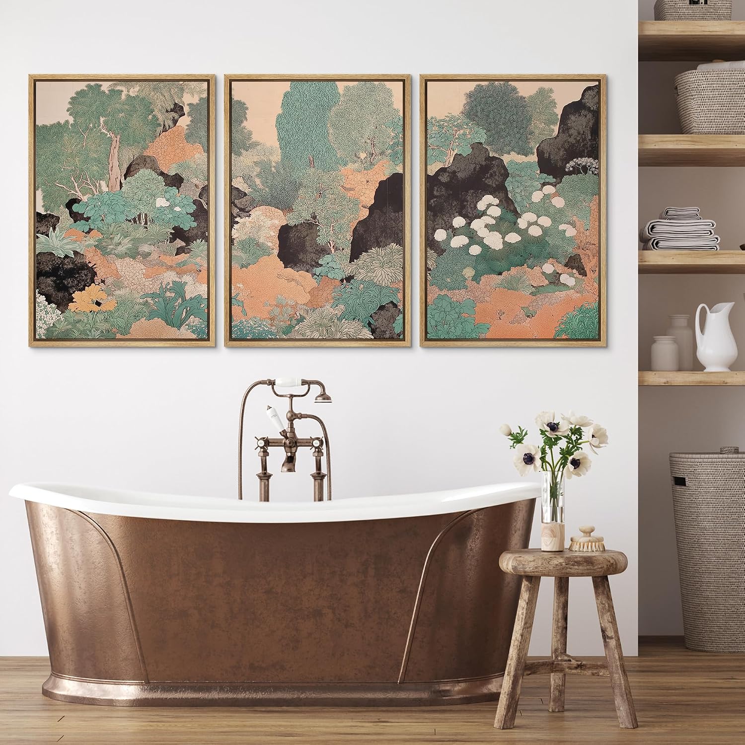 wall26 Framed Print Wall Art Set Vintage Japanese Garden Landscape Decorative Minimal Relax/Zen for Living Room, Bedroom, Office - 16'x24'x3 NATURAL