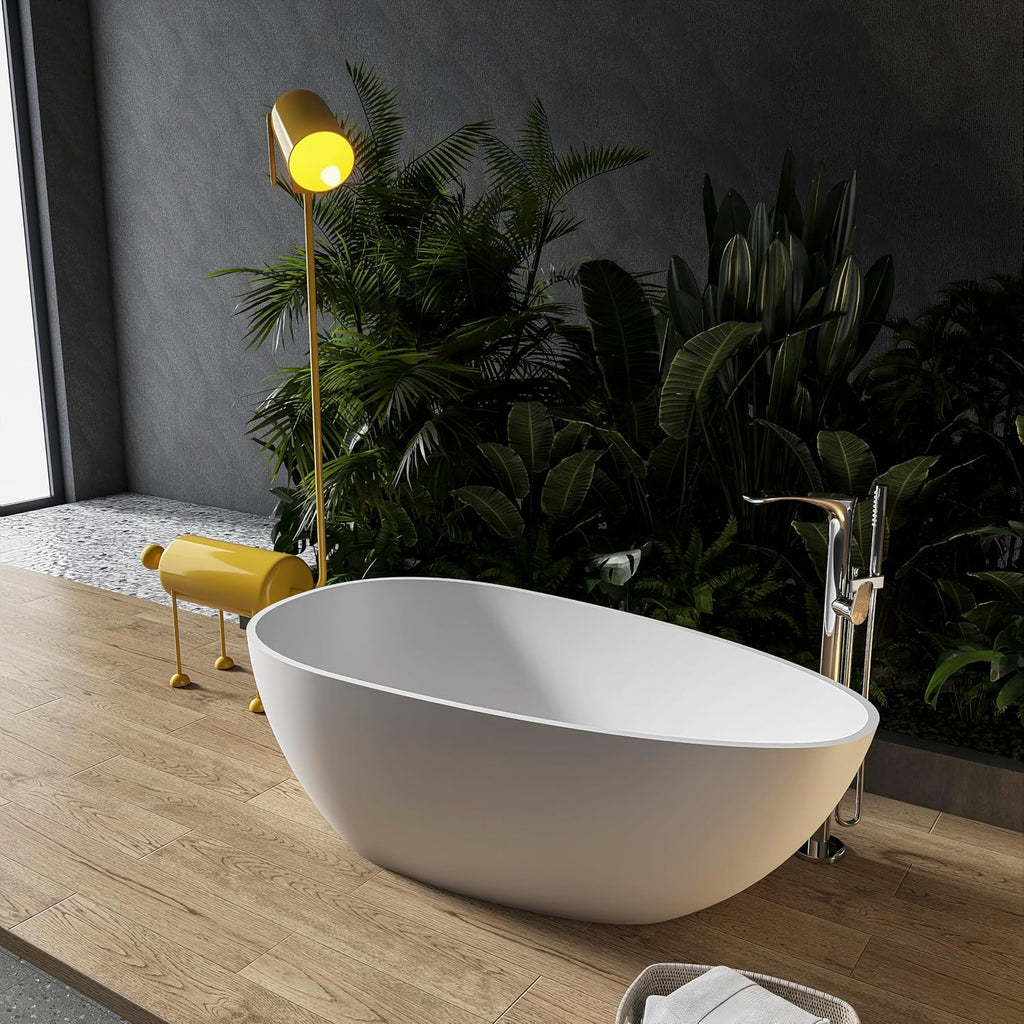 59 inch Solid Stone resin freestanding egg shape bathtub for the bathroom
