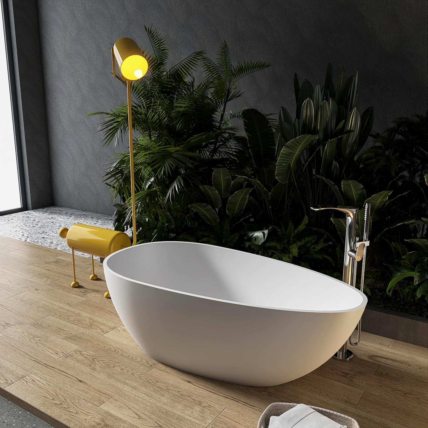 59 inch Solid Stone resin freestanding egg shape bathtub for the bathroom