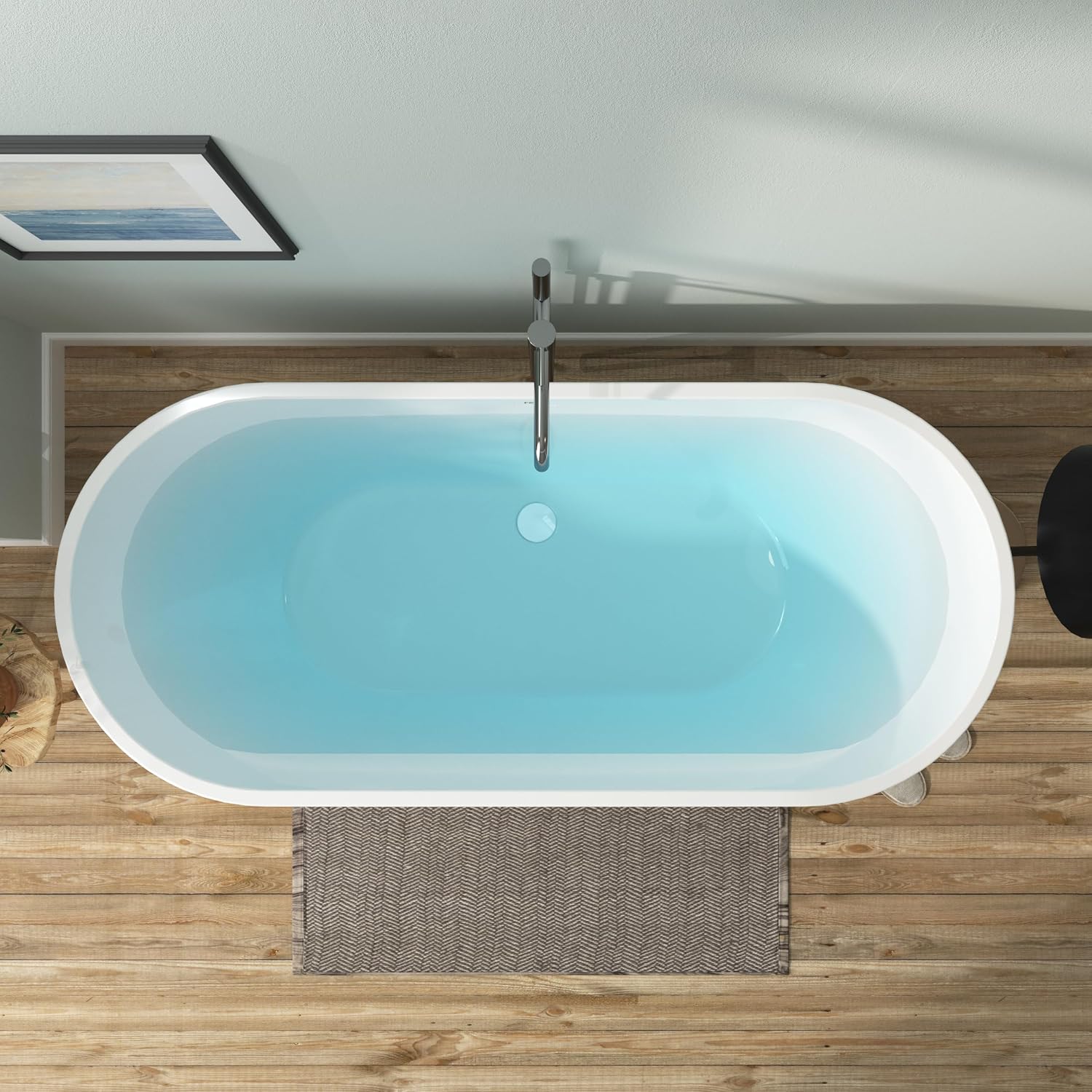 FerdY 67' Bali Acrylic Freestanding Bathtub, Gracefully Shaped Freestanding Soaking Bathtub, cUPC Certified, Toe-Tap Polished White Drain and Minimalist Linear Design Overflow Included