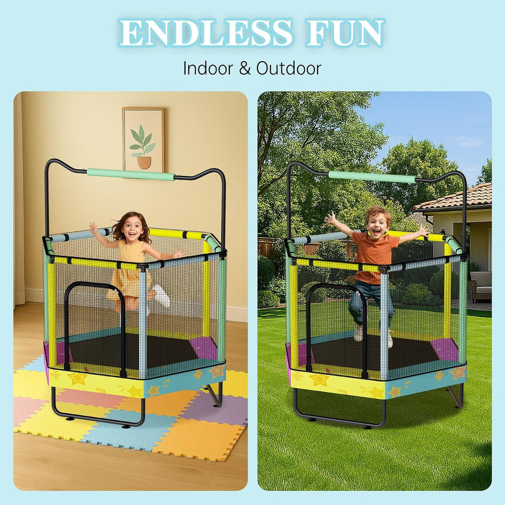 Lamerge Kids Trampoline, Indoor Trampoline Approved by ASTM, Safety Enclosure Net and Adjustable Handrail, 1-8 Children, 500lbs Capacity, 7-in-1, 60'