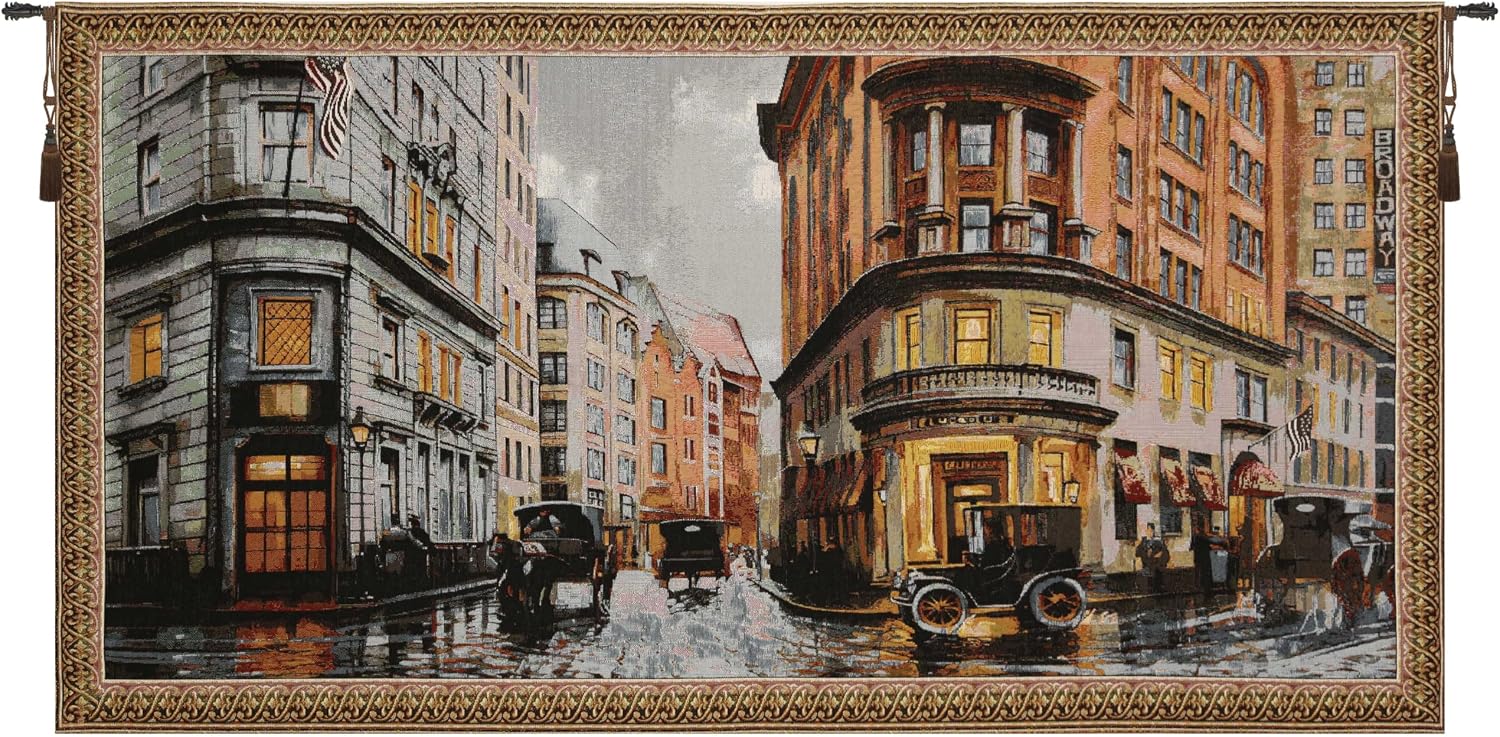 Charlotte Home Furnishings Inc Tapestry Wall Hanging, 27 x 51 Inch Broadway Wall Art, Jacquard Woven Boho Tapestry, Cotton Wall Tapestry for Bedroom, Living Room & Home Decor, European Soft Cotton Fabric